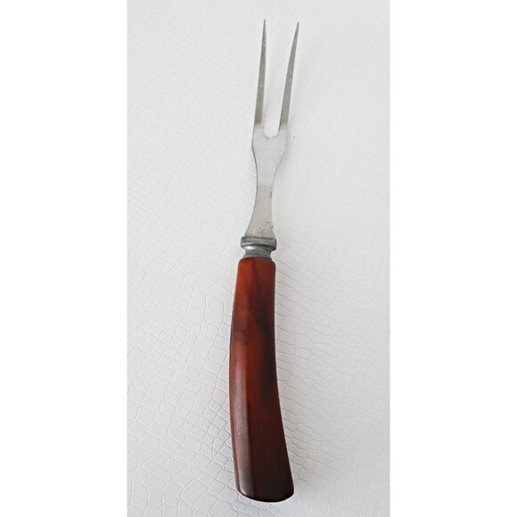 Vintage 6 Bakelite Utensils Meat Forks Carving Knife Spoon Knife Large Spoon Lot - Picture 6 of 9